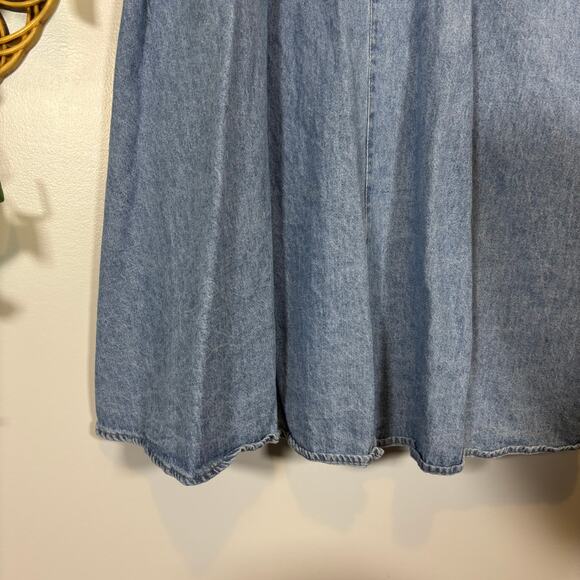 Vintage Lightwash Denim Midi Skirt Drawstring Waist Cotton 10 | Light Summer - Picture 5 of 11